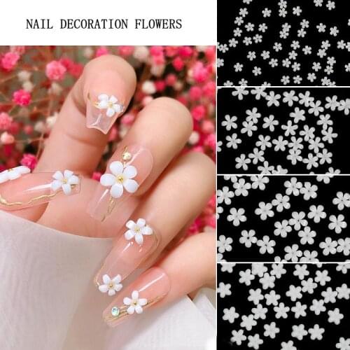 3D Acrylic Flower Nail Decor Rhinestones Kawaii White Flower Nail Polish Decals Japan Korea Manicure Art Glitter Tool Accessory