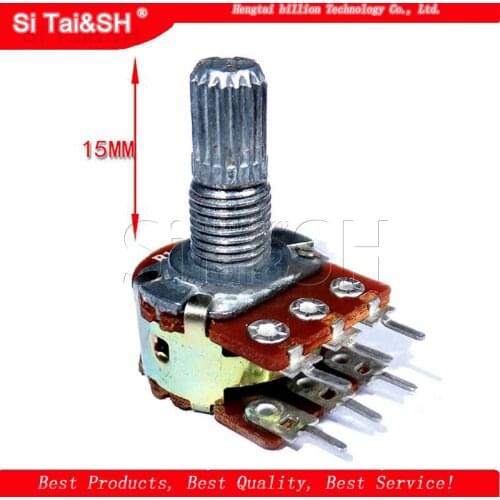 5pcs WH148 B1K B2K B5K B10K B20K B50K B100K B500K 6Pin 15mm Shaft Amplifier Dual Stereo Potentiometer 1K 2K 5K 10K 50K 100K 500K