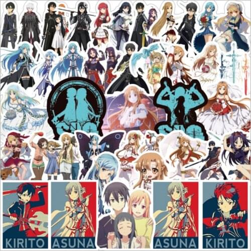 50Pcs Japanese Anime Sword Art Online Stickers For Wall Desk DIY Chair Toy Car Trunk TV Guitar Motorcycle