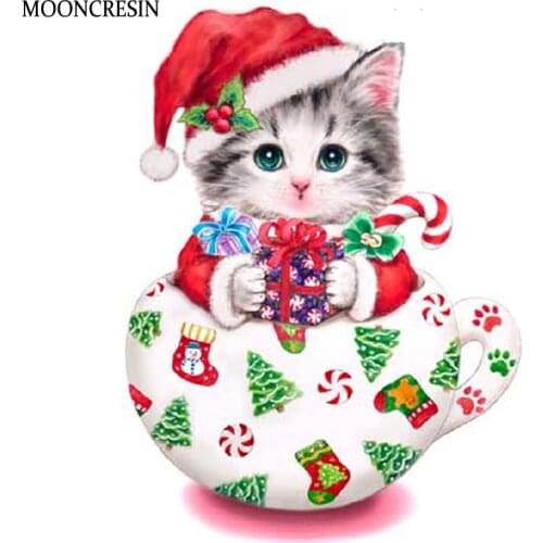 5D Diy Diamond Painting Cat Cross Stitch Daimond Embroidery Full Square Rhinestones Mosaic Crafts New Year Christmas Decoration