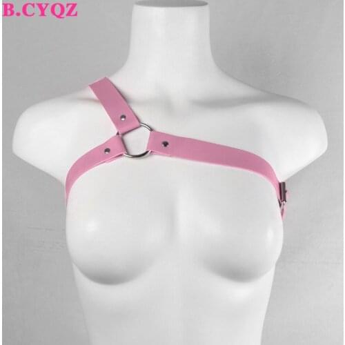 B.CYQZ Fashion Pink Shoulder Strap Adjustable Suspender Gothic Garter Belt PU Leather Harness Woman Top Body Punk Decoration New