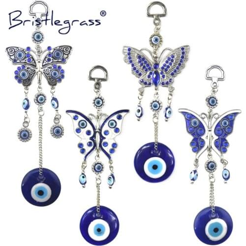 BRISTLEGRASS Turkish Blue Evil Eye Floral Butterfly Amulet Lucky Charm Wall Hanging Pendant Pendulum Blessing Gift Protect Decor