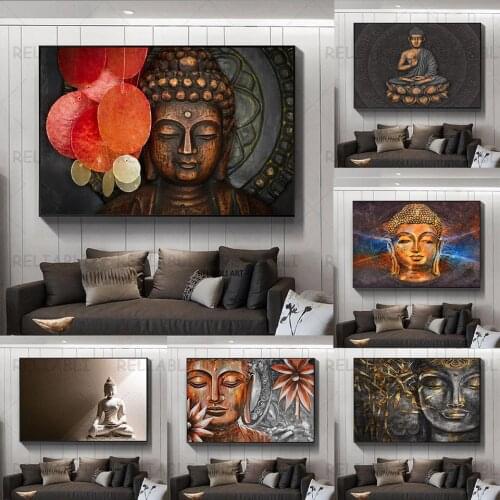 Bronze Buddha Carved Statue Canvas Painting Buddhism Posters and Prints Wall Art Pictures Cuadros for Living Room Decoration