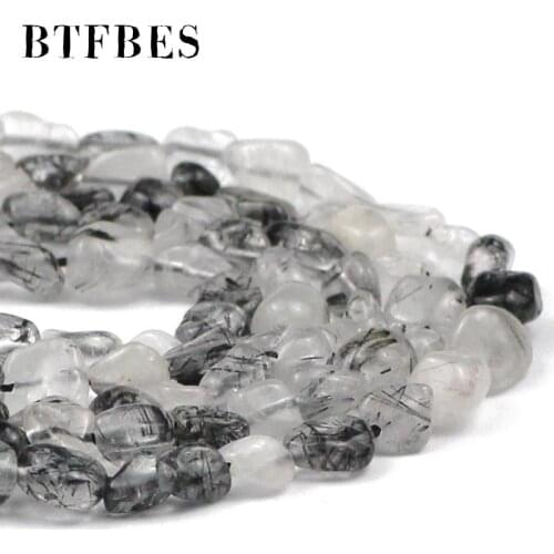 BTFBES Black Rutilated crystal Irregular Gravel beads Charm Loose Beads For Handmade bracele Accessories Jewelry making DIY