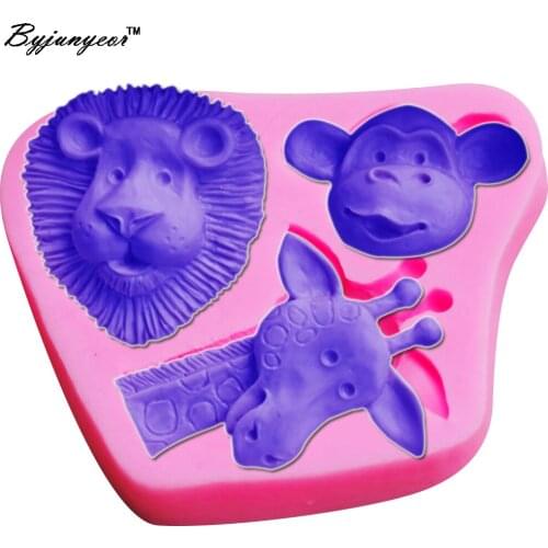 Byjunyeor M434 Monkey,Lion,Giraffe UV Resin Silicone Mold Fondant Chocolate Candy Lollipop Crystal Epoxy Soft Clay Bake Tools