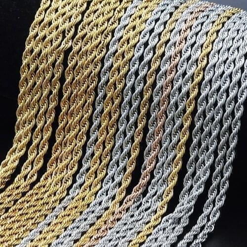 Width 3mm punk hip hop golden color twisted link chain stainless steel necklace for men women 2021 new modern jewelry