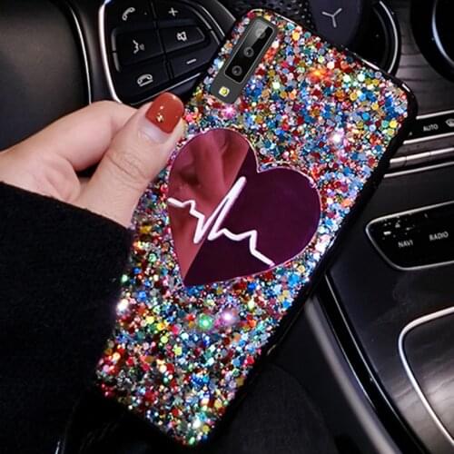 Bling Hexagon Sequins Big Love Case For Samsung Galaxy A7 A9 2018 A6S J2 Pro J4 J6 J2 J3 J5 J7 2017 2016 Prime Cover