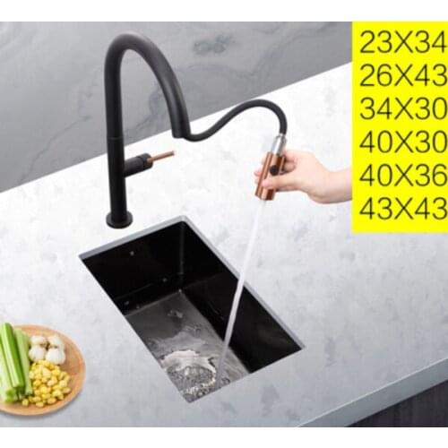 Black Painted basin SUS 304 Stainless Steel Square / Retangle Small Size Sink Nano Kitchen Single Tank Slot Apron Brass Faucet