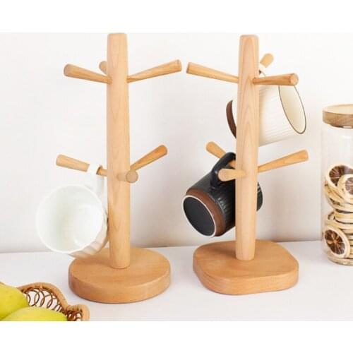 Tree Shape Wood Coffee Tea Cup Rack Storage Holder Stand Home Kitchen Mug Hanging Display Drinkware Shelf With 6 Hooks