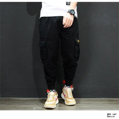 Japanese Style Mens Jeans Jogger Pants Red Black Green Fashion Color Loose Fit Multi Pockets Cargo Pants Men Hip Hop Jeans Homme