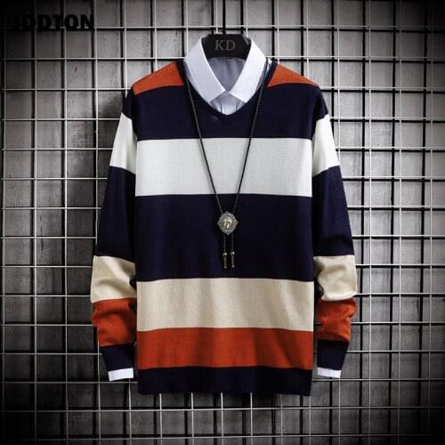 JDDTON New Spring Autumn Mens Sweater Round Neck Harajuku Casual Korean Style Stripe Knitted Hip Hop Pullover Streetwear JE619