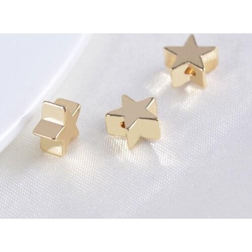 JFE38 Wholesale 100PCS 7*3.5*1.2mm star beads brass with gold electroplated glossy beads DIY beads for jewelry making