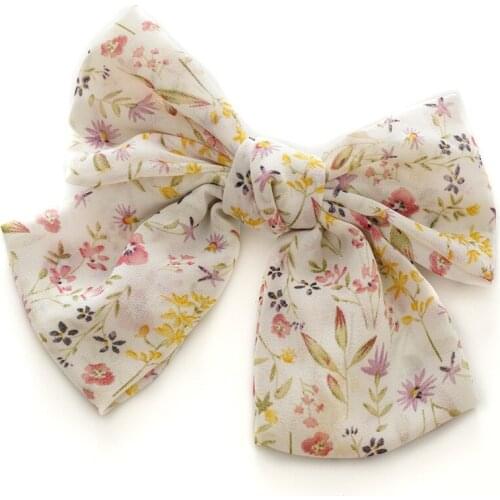 Korea Japan Fashion Boho Designs Women Big Bow Clip Large Flower Printed Hairpins Brand Quality Lady Hair Accesorios