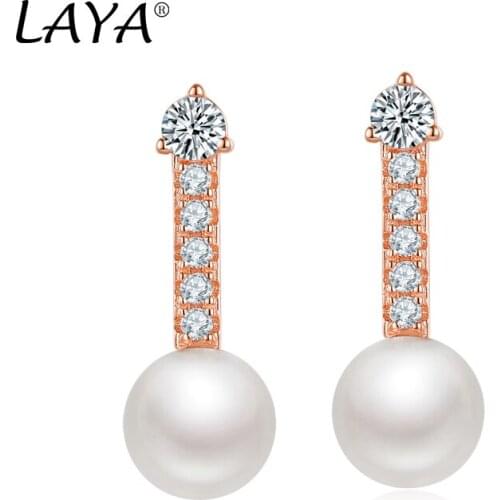 LAYA 925 Sterling Silver Simple Personality Pearl Earrings For Women Korean Style Jewelry 2021 Trend Beads For Jewelry Making