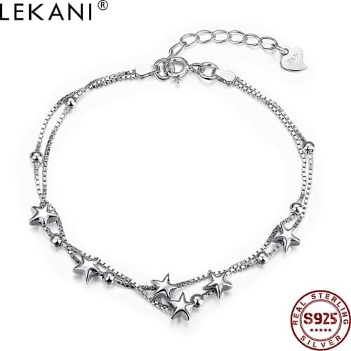 LEKANI Genuine Chain Link Bracelet For Women 925 Sterling Silver Romantic Star Charm Bracelets Fine Jewelry Gift Hot Selling