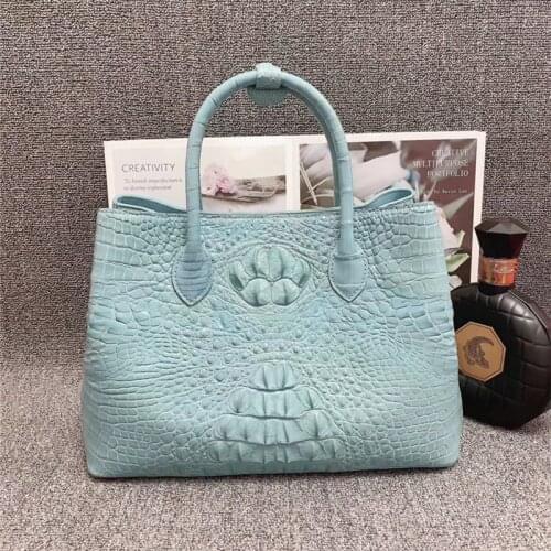 Fashion Lady Skyblue Purse Authentic Alligator Skin Womens Totes Handbag Genuine Crocodile Leather Female Large Shoulder Bag