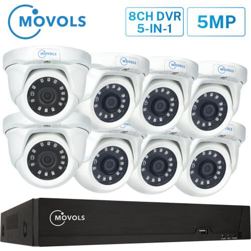 Movols 5MP HD H.265 8CH DVR CCTV System 8PCS Home Outdoor Dome Security Camera P2P IR-CUT Waterproof Video Surveillance Kit