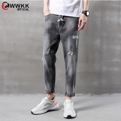WWKK Jeans Men Baggy Denim Harem Pants Male Loose Crotch Jeans Hip Hop Street Drawstring Trousers Plus Size Joggers Streetwear