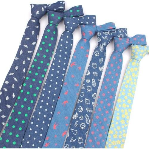 Jeans Skinny Tie For Men Women Dots Slim Neck Tie Suits Denim Mens Ties For Wedding Business Floral Print Men Necktie Gravatas