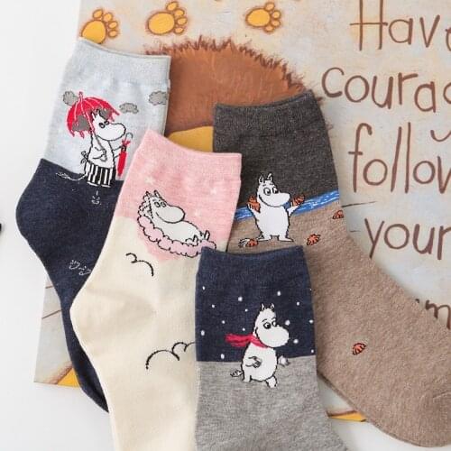 Women Novelty Cartoon Animal Socks Funny Creative Hippo Illustration Tide Socks Fashion In Tube Female Cotton Socks Wholesale