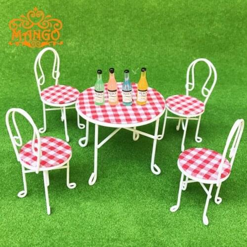 New 1/12 5Pcs/set Tables Chairs Set For Doll house Miniature Ornaments Kitchen Acessories Food Furniture Dollhouse