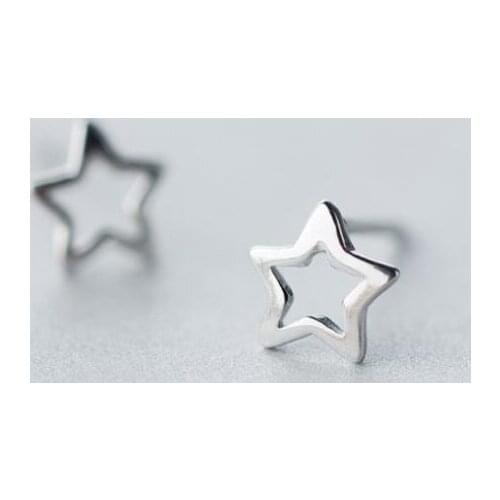 New Womens 100% 925 Sterling Silver Jewelry Tiny Hollow Out Star Earrings Gift Girls Kids Drop Shipping