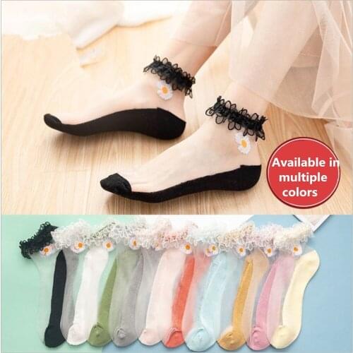 New Spring and Summer Thin Transparent Lace Small Daisy Socks Feminine Silk Stockings Women