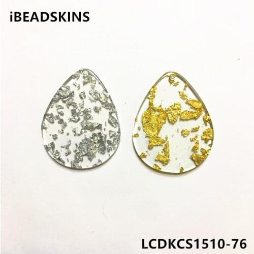 New arrival! 40x31mm 50pcs/lot Acrylic built-in silver foil effect drop-shape charms for earring/Jewelry DIY making