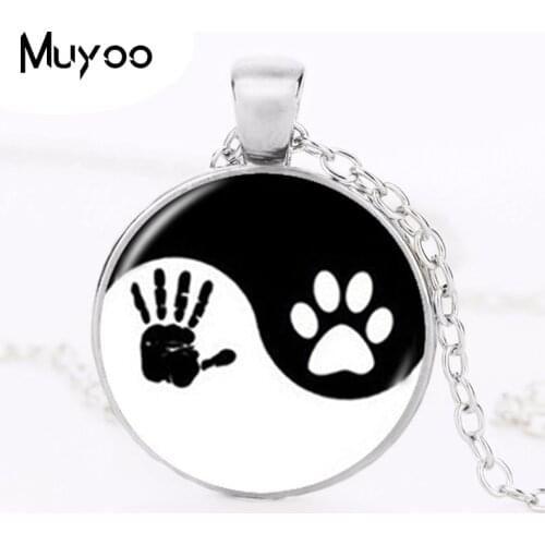 Yin Yang Necklace Pet Paw Print Pendant Handprint Art Necklace Tai Ji Jewelry for Animal Lover Pet Lover Cat Dog Birthday HZ1