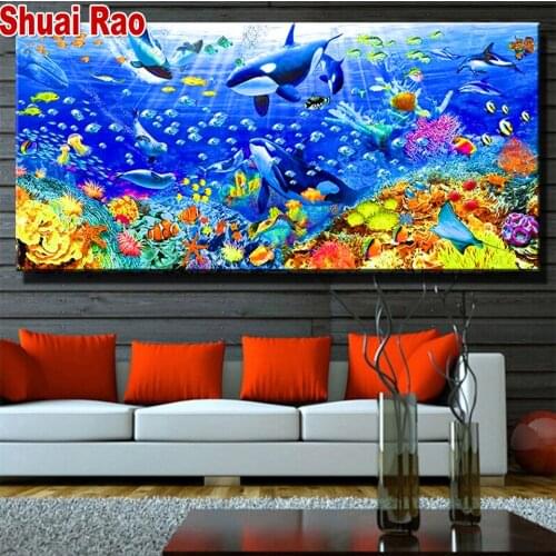 Underwater World Dolphins Diamond Embroidery Sale Diy Diamond Painting 5d DIY Diamond Mosaic full Square Round Ocean Fish Animal