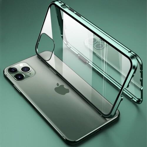 Clear Magnetic Adsorption Metal Flip Phone Case For iPhone 11 Pro 7 8 6 6S Plus X XR XS Max Back Tempered Glass Anti-Knock Cover