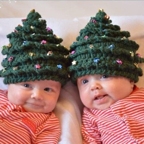 Christmas Family Matching Hats Adult Kids Wool Winter Hat Christmas Tree Stars Cap Men Women Crochet Hand Hook Photography Props