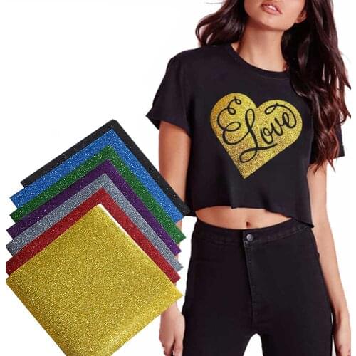 Heat transfer glitter vinyl 10*12 inch 7 sheets transfer vinyl iron on for clothes HTV shirt high elastic decor film easy to cut