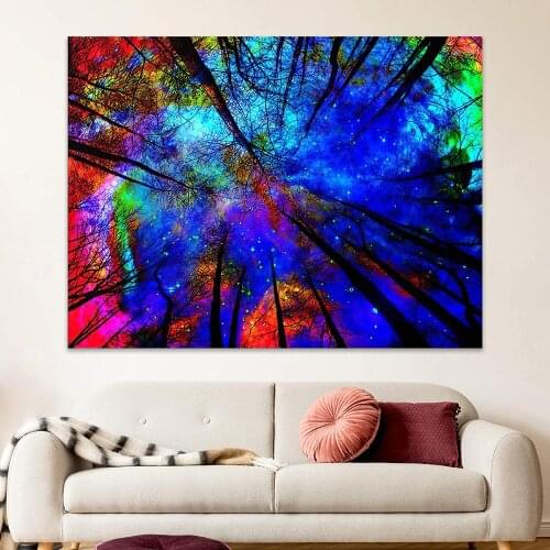 Trippy Forest Starry Tapestry Wall Hanging Psychedelic Tapestry Night Sky Tapestries Wall Decor Decoration Mural Hippie Tapiz
