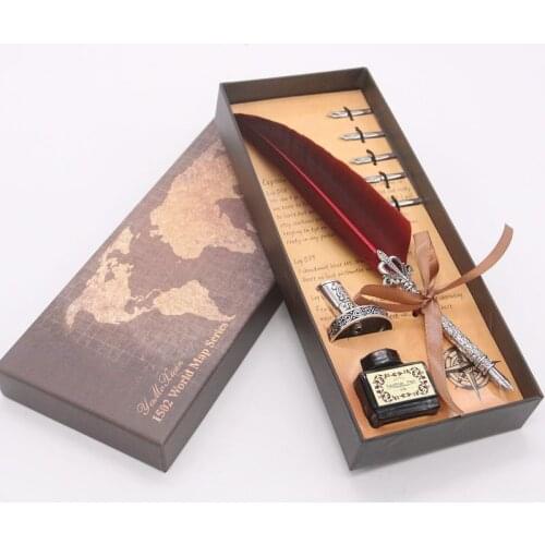 Vintage Calligraphy dip Pen Feather Dip Fountain Pen Sets Ink Stationery Quill Creative Retro Writting Pen School Office Supplie