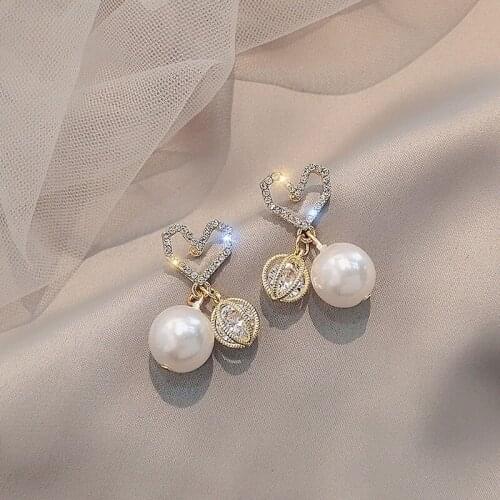 South Korean Fashion New Love Pearl Crystal Earrings Temperament Fashion Female Earrings for Women 2021 Wholesale