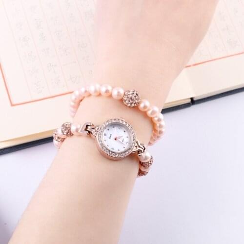 Womens Bracelet Watch compact and delicate fashion style gold pearl waterproof gifts for girls set quartz watch