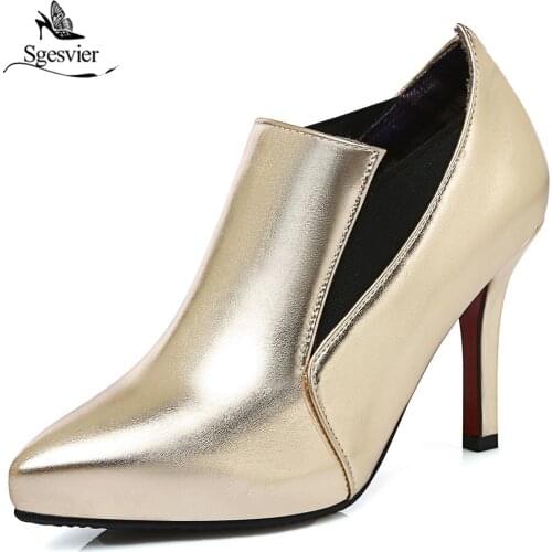 Sgesvier Plus Size 30-48 Women Boots High Heel Spring Autumn Boots Women Thin Heel Pointed Toe Ankle Boots For Women OX531