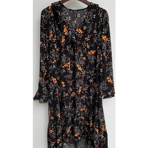 2021 Summer V-neck 100% Viscose Flower Printing Mini Dress Dresses for Women