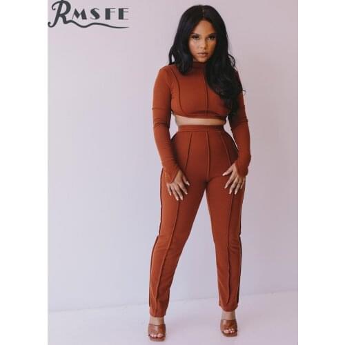RMSFE 2021 European And American Womens Long Sleeve Round Neck Solid Color Fashion Leisure Hollow Out Sports Suit Set