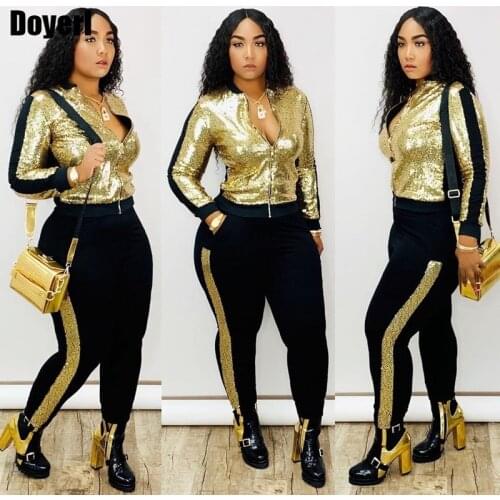 Plus Size Sequin Tracksuit Women Two Piece Set Top and Pants Sweat Suits Casual 2 Piece Sweatsuit Matching Women Sets Clothes