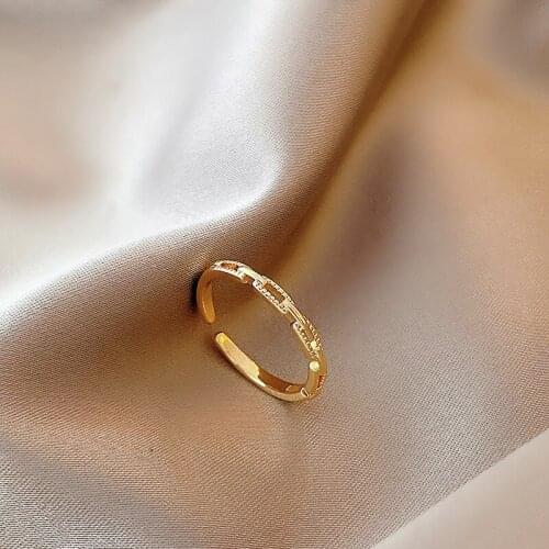 Gold Color Plating Chain Metal Finger Ring Hollow Out Resizable Rings Adjustable Opening Ring Copper Jewelry Accessory for Women
