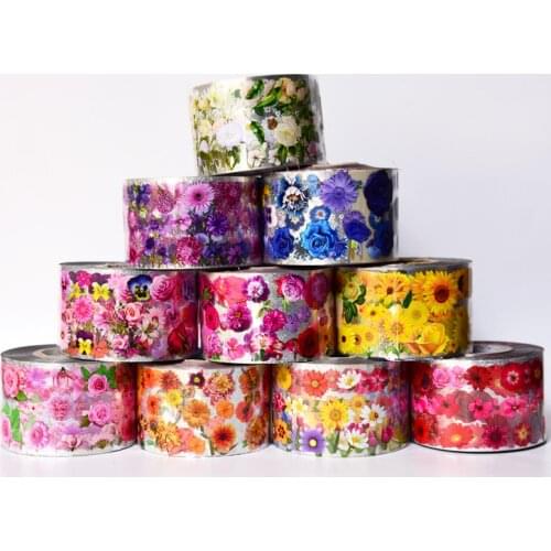 10Roll Daisy Flower Nail Foils Transfer Sticker 50M*4CM Rose Leaf Nail Art Transfer Paper Polish Decal