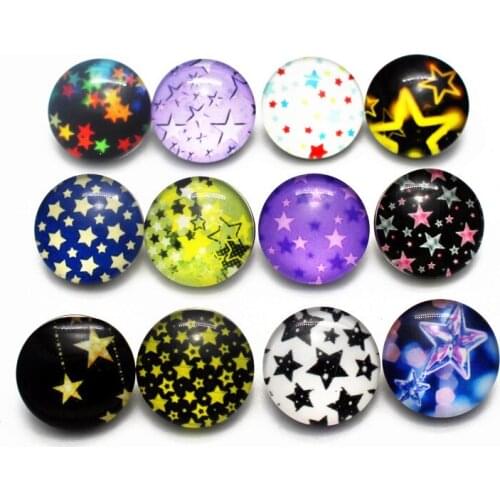 New Style 10pcs/lot Multicolor Star 18mm Print Glass Snap Buttons Charms Fit DIY Snap Bracelets&Bangles Jewelry