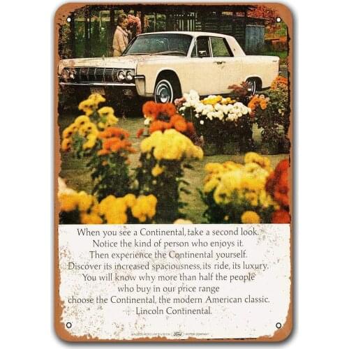 1964 Lincoln Continental 6 Car Tin Signs Vintage, Sisoso Metal Plaques Poster Garage Man Cave Retro Wall Decor 8x12 inch