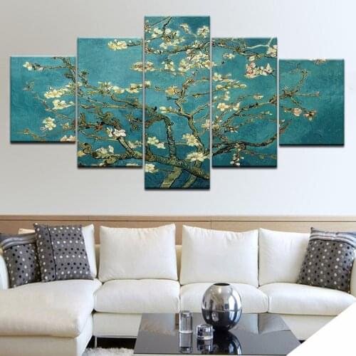 Canvas HD Prints Pictures Wall Art Framework 5 Piece Abstract Plum Blossom Poster Modular Blossom Flowers Painting Home Decor