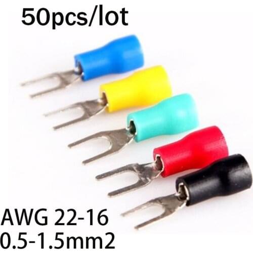 50PCS cold-pressed terminal SV1.25-3-4-5 pre-exterior end sleeve copper nose U-shaped crimp wire connector quick connector