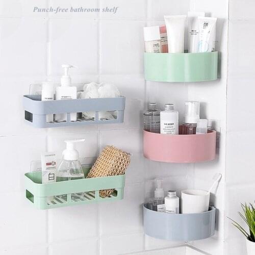 Bathroom Accessories No Drilling Storage Rack Organizer for Kitchen Self Adhesive Shower Caddy Shampoo Corner Shelf Space Saver