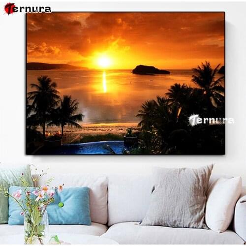 5D Diamond Painting DIY cross stitches Sunset scenery coconut tree full square drill Gift Embroidery Mosaic Diamonds Decoration