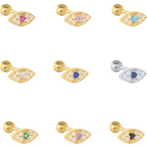 CANNER Stud Earrings 925 Sterling Silver Colorful Evil Eye Blue Purple Green Piercing Earring Ear Bone Pendientes plata 925 2PCS